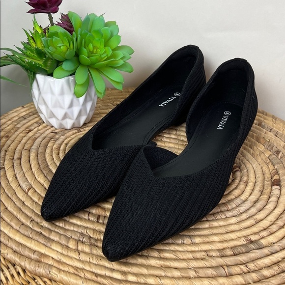 Vivaia Shoes - New Vivaia Melia Women's Black Knit D’Orsay Flats Pointed
